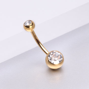 Detail View 1 of Pure24K Implant Grade Titanium Internally Threaded Basic Gem Ball Belly Button Ring-Clear Gem
